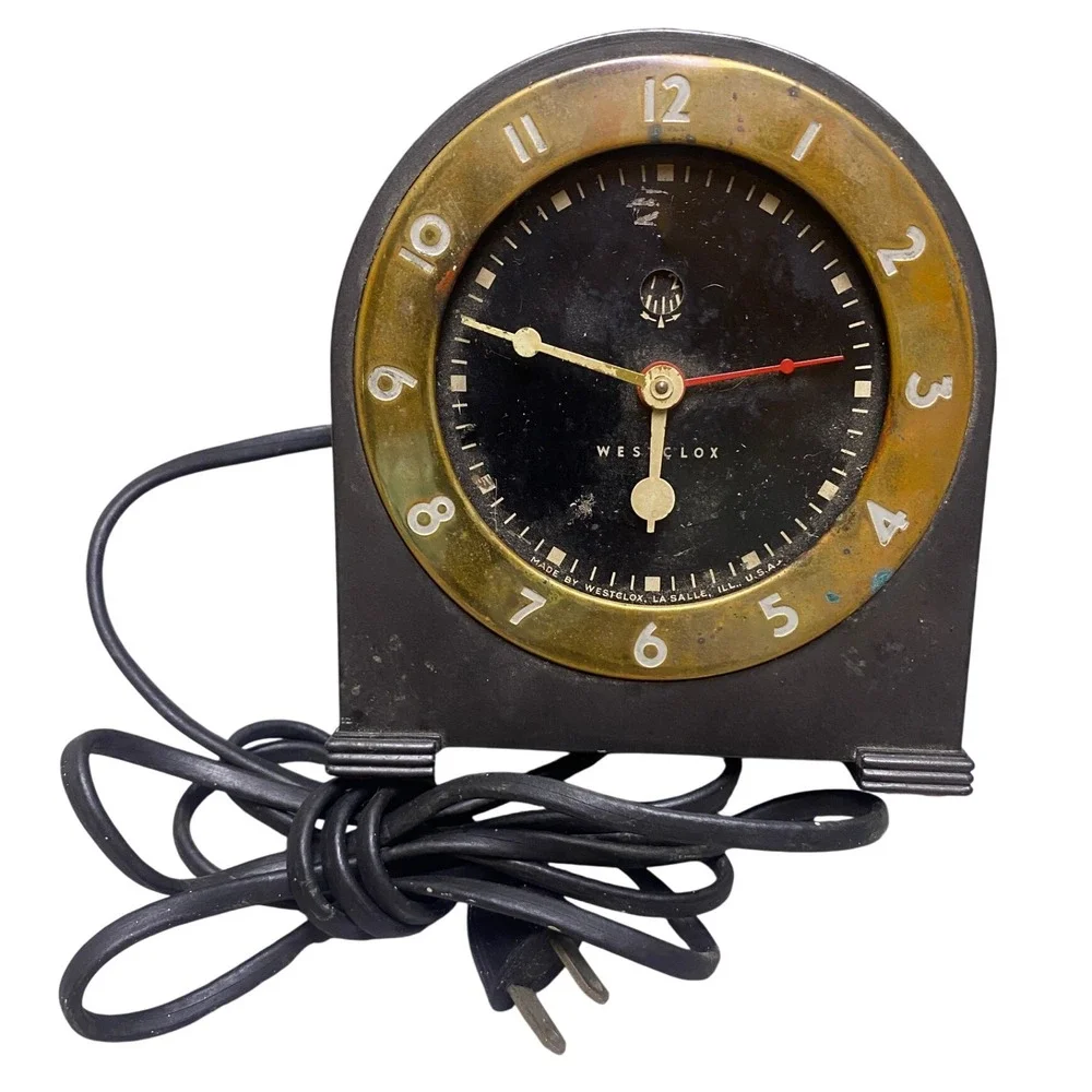 Vintage Art Deco Westclox Silent Knight Electric Alarm Clock Metal‎ Untested